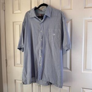 Chaps Men’s Short Sleeve Blue & White Striped Button-Down Casual Shirt Size 2XL
